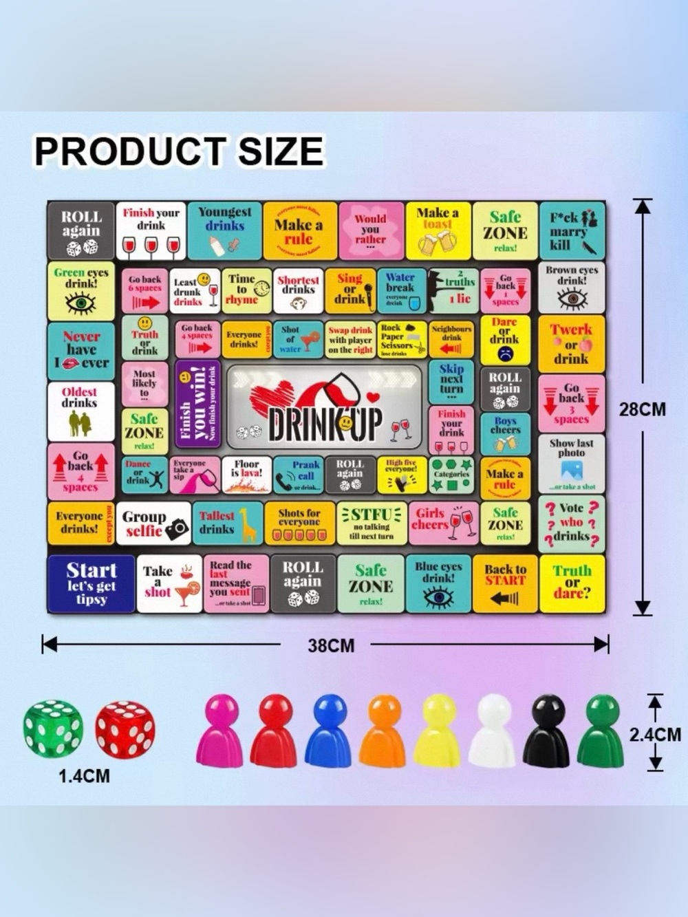 Drink Up Party Board Game with Colorful Pawns